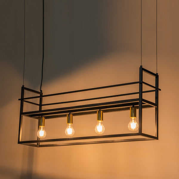 Thehouselights-4-Light Designer Black Cage Rack Pendant Lighting-Pendant--