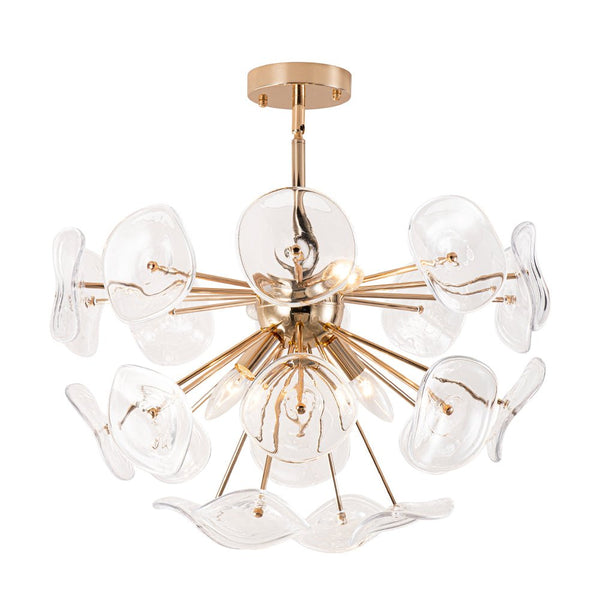 Thehouselights-4-Light Glass Sunburst Sputnik Semi-Flush Mount Chandelier-Ceiling Light-Gold-