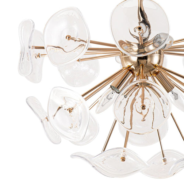 Thehouselights-4-Light Glass Sunburst Sputnik Semi-Flush Mount Chandelier-Ceiling Light-Gold-