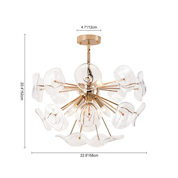 Thehouselights-4-Light Glass Sunburst Sputnik Semi-Flush Mount Chandelier-Ceiling Light-Gold-