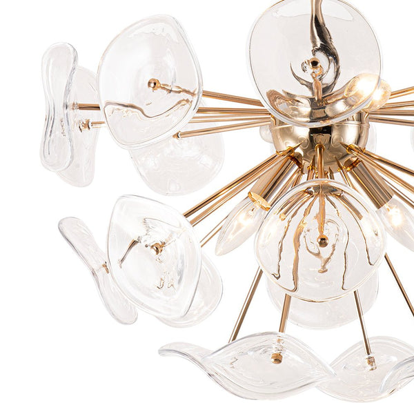 Thehouselights-4-Light Glass Sunburst Sputnik Semi-Flush Mount Chandelier-Ceiling Light-Gold-