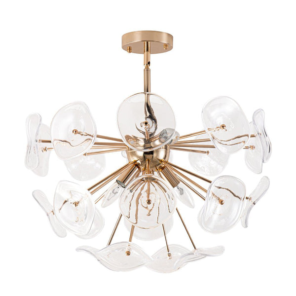 Thehouselights-4-Light Glass Sunburst Sputnik Semi-Flush Mount Chandelier-Ceiling Light-Gold-