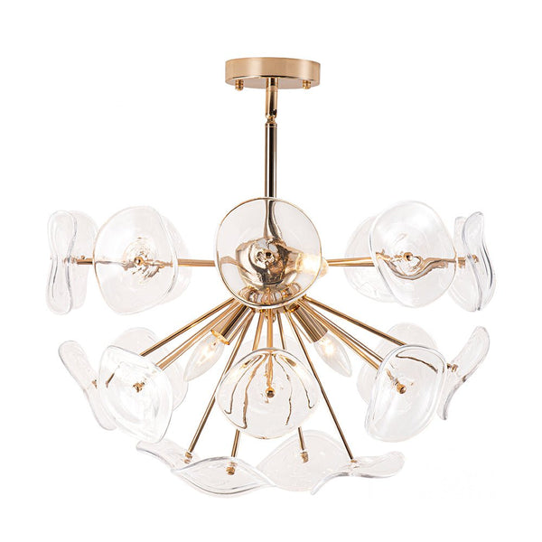 Thehouselights-4-Light Glass Sunburst Sputnik Semi-Flush Mount Chandelier-Ceiling Light-Gold-