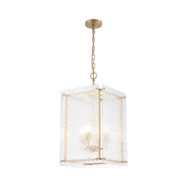 Thehouselights - 4 - Light Hammer Glass Lantern Pendant Light - Pendant - Brass - 
