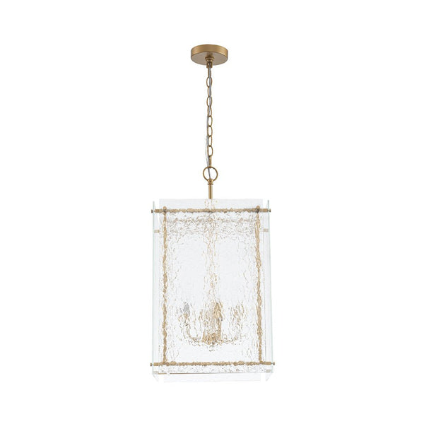 Thehouselights - 4 - Light Hammer Glass Lantern Pendant Light - Pendant - Brass - 
