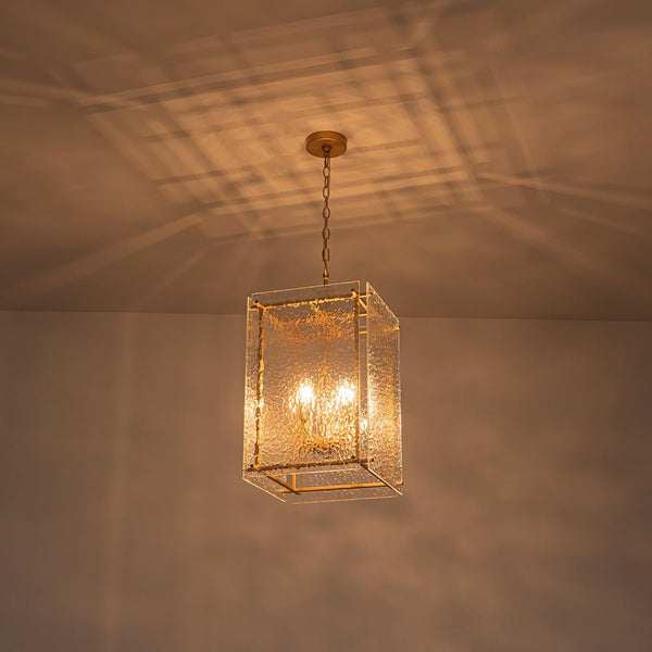 Thehouselights - 4 - Light Hammer Glass Lantern Pendant Light - Pendant - Brass - 