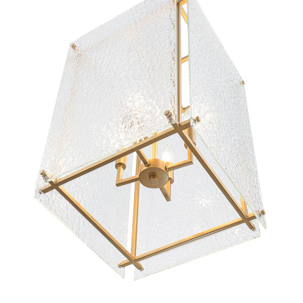 Thehouselights - 4 - Light Hammer Glass Lantern Pendant Light - Pendant - Brass - 