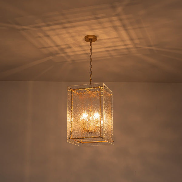 Thehouselights - 4 - Light Hammer Glass Lantern Pendant Light - Pendant - Brass - 