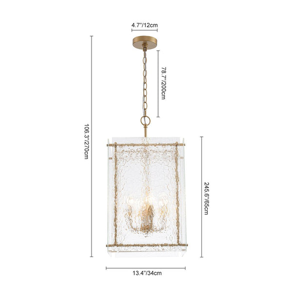 Thehouselights - 4 - Light Hammer Glass Lantern Pendant Light - Pendant - Brass - 