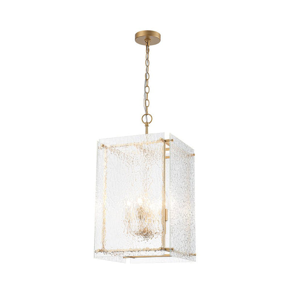 Thehouselights - 4 - Light Hammer Glass Lantern Pendant Light - Pendant - Brass - 