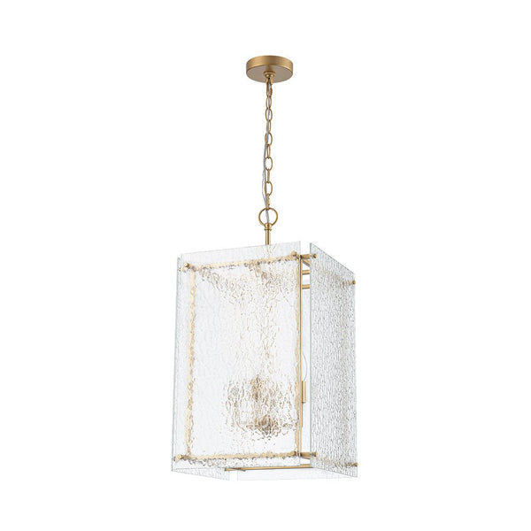 Thehouselights - 4 - Light Hammer Glass Lantern Pendant Light - Pendant - Brass - 