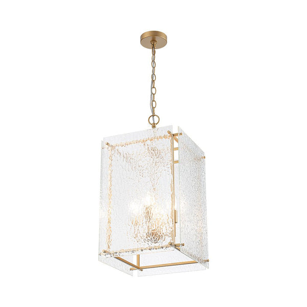 Thehouselights - 4 - Light Hammer Glass Lantern Pendant Light - Pendant - Brass - 