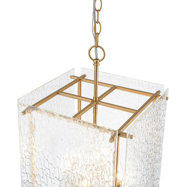 Thehouselights - 4 - Light Hammer Glass Lantern Pendant Light - Pendant - Brass - 