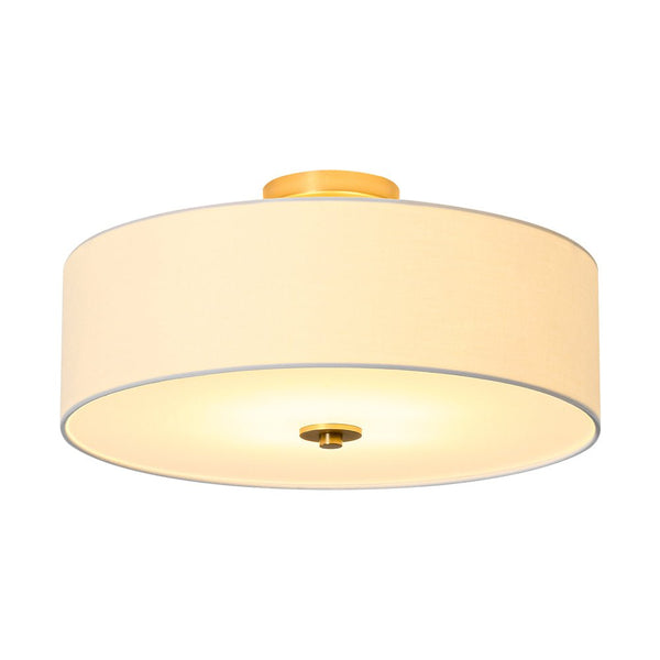 Thehouselights - 4 - Light Linen Drum Flush Mount Ceiling - Ceiling Light - Brass - 1 - Tier