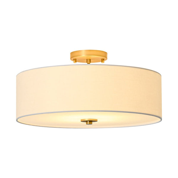 Thehouselights - 4 - Light Linen Drum Flush Mount Ceiling - Ceiling Light - Brass - 1 - Tier