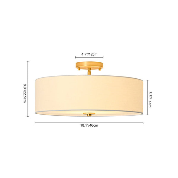 Thehouselights - 4 - Light Linen Drum Flush Mount Ceiling - Ceiling Light - Brass - 1 - Tier