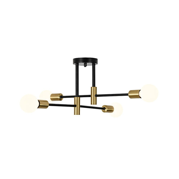 Thehouselights - 4 - Light Minimalist Sputnik Semi Flush Light - Chandelier - Black+Brass - 