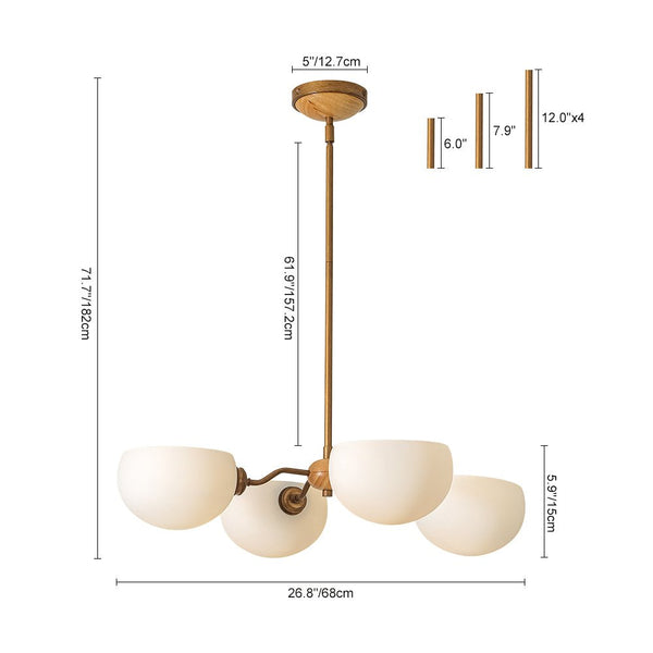 Thehouselights - 4 - Light Sputnik Semi Open Glass Shade Chandelier - Chandelier - Brass - 