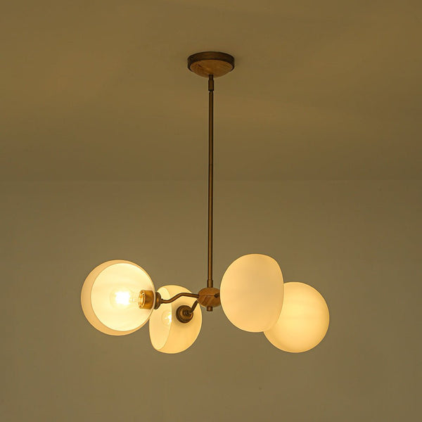 Thehouselights - 4 - Light Sputnik Semi Open Glass Shade Chandelier - Chandelier - Brass - 