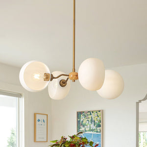 Thehouselights - 4 - Light Sputnik Semi Open Glass Shade Chandelier - Chandelier - Brass - 