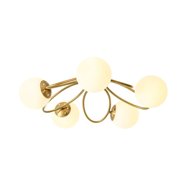 Thehouselights - 5 - Light Opal Glass Ring Sputnik Bubble Semi Flush Chandelier - Chandelier - Brass - 