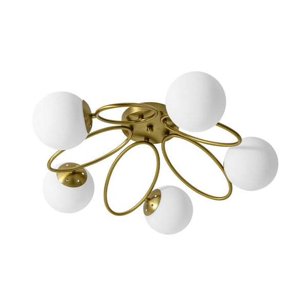 Thehouselights - 5 - Light Opal Glass Ring Sputnik Bubble Semi Flush Chandelier - Chandelier - Brass - 