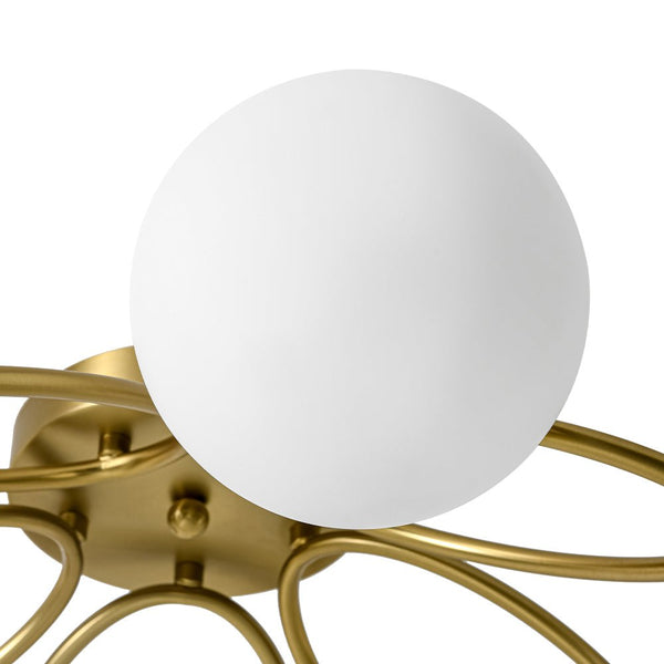 Thehouselights - 5 - Light Opal Glass Ring Sputnik Bubble Semi Flush Chandelier - Chandelier - Brass - 