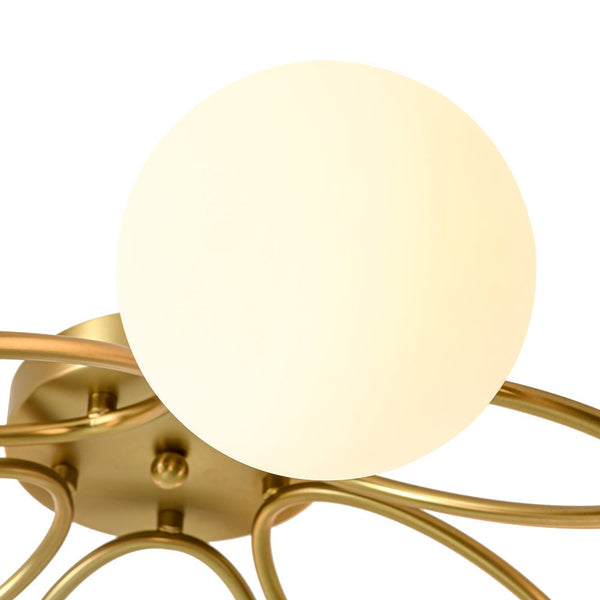 Thehouselights - 5 - Light Opal Glass Ring Sputnik Bubble Semi Flush Chandelier - Chandelier - Brass - 