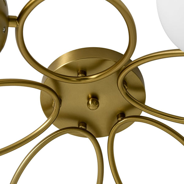 Thehouselights - 5 - Light Opal Glass Ring Sputnik Bubble Semi Flush Chandelier - Chandelier - Brass - 