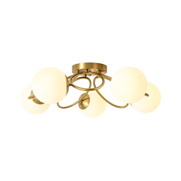 Thehouselights - 5 - Light Opal Glass Ring Sputnik Bubble Semi Flush Chandelier - Chandelier - Brass - 