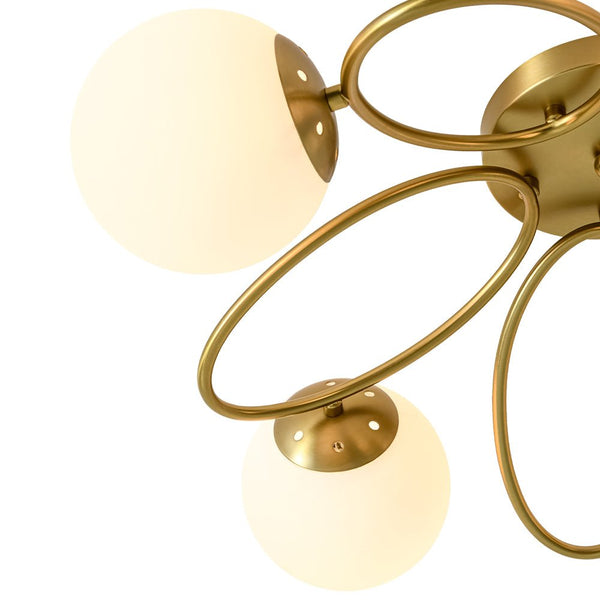 Thehouselights - 5 - Light Opal Glass Ring Sputnik Bubble Semi Flush Chandelier - Chandelier - Brass - 
