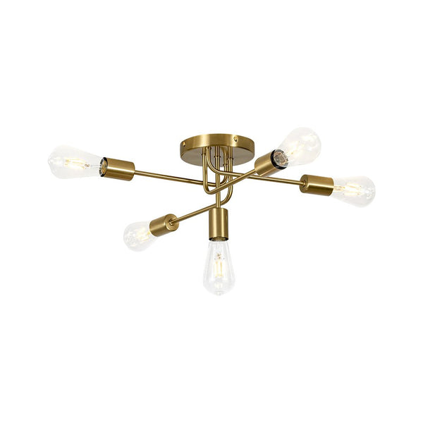 Thehouselights - 5 - Light Swirl Sputnik Semi Flush Light - Chandelier - Brass - 