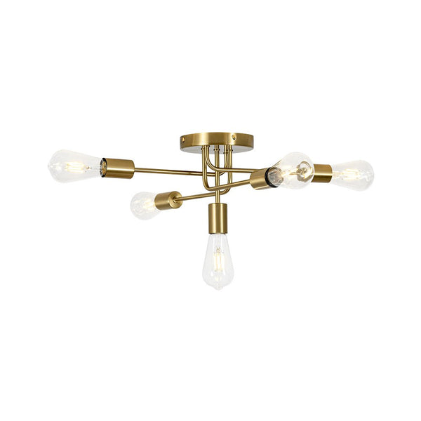 Thehouselights - 5 - Light Swirl Sputnik Semi Flush Light - Chandelier - Brass - 