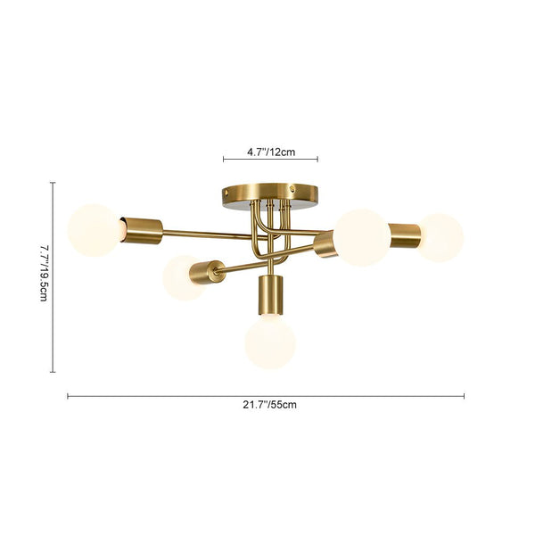 Thehouselights - 5 - Light Swirl Sputnik Semi Flush Light - Chandelier - Brass - 