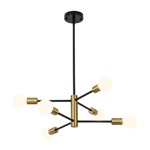 Thehouselights - 6 - Light Designer Minimalist Sputnik Chandelier - Chandelier - Black+Brass - 