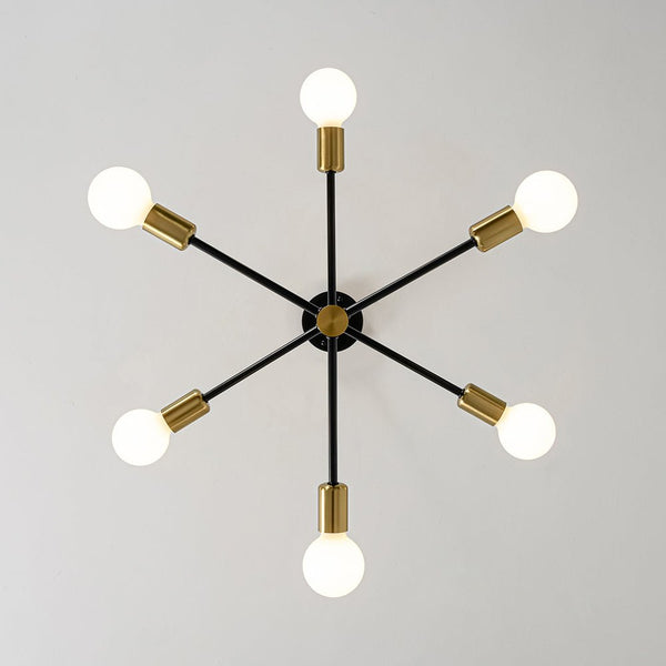 Thehouselights - 6 - Light Designer Minimalist Sputnik Chandelier - Chandelier - Black+Brass - 