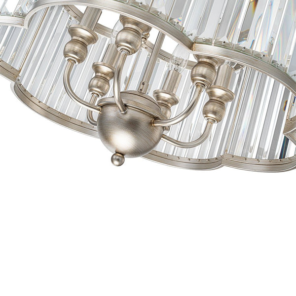 Thehouselights - 6 - Light Geometric Flower Glass Crystal Chandelier - Chandelier - Brushed Silver - 