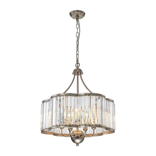 Thehouselights - 6 - Light Geometric Flower Glass Crystal Chandelier - Chandelier - Brushed Silver - 