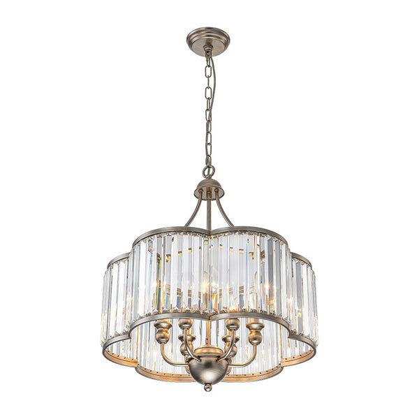Thehouselights - 6 - Light Geometric Flower Glass Crystal Chandelier - Chandelier - Brushed Silver - 