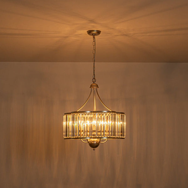 Thehouselights - 6 - Light Geometric Flower Glass Crystal Chandelier - Chandelier - Brushed Silver - 