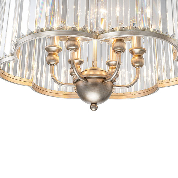 Thehouselights - 6 - Light Geometric Flower Glass Crystal Chandelier - Chandelier - Brushed Silver - 