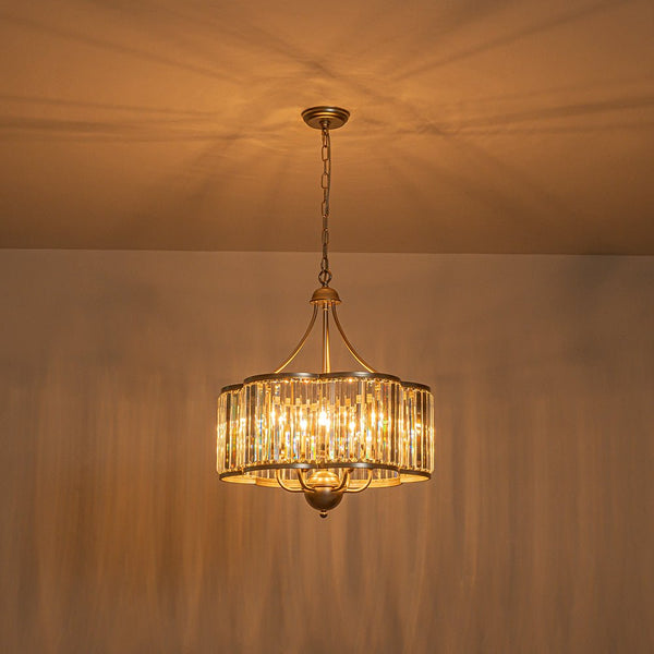 Thehouselights - 6 - Light Geometric Flower Glass Crystal Chandelier - Chandelier - Brushed Silver - 