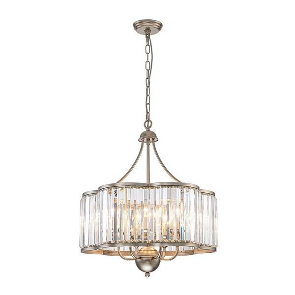 Thehouselights - 6 - Light Geometric Flower Glass Crystal Chandelier - Chandelier - Brushed Silver - 