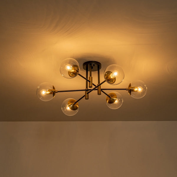 Thehouselights-6-Light Glass Bubble Sputnik Semi Flush Chandelier-Chandelier-Clear Glass-