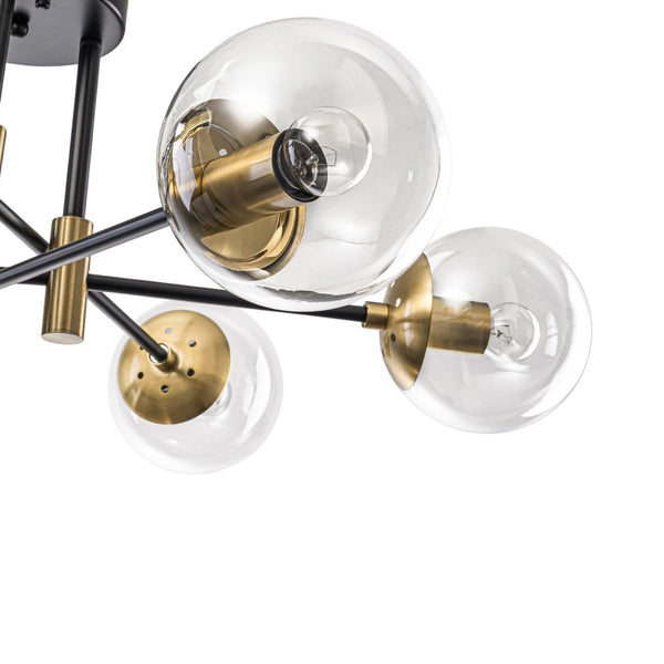 Thehouselights-6-Light Glass Bubble Sputnik Semi Flush Chandelier-Chandelier-Clear Glass-