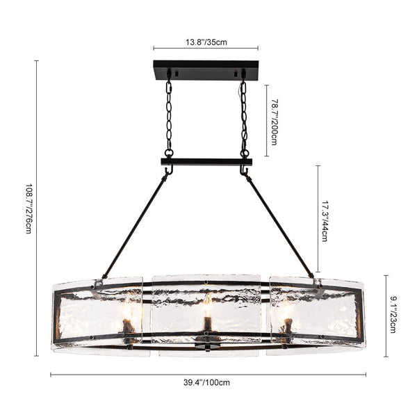 Thehouselights - 6 - Light Ice Glass Linear Island Chandelier - Chandelier - Black - 