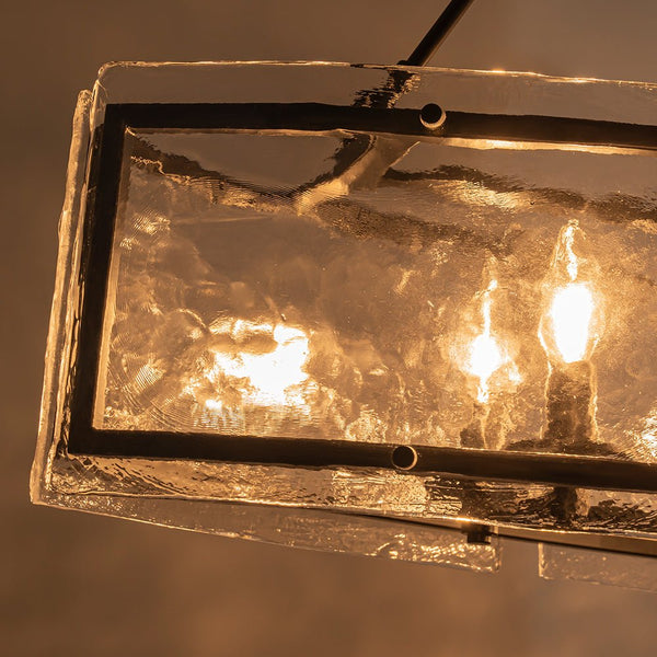 Thehouselights - 6 - Light Ice Glass Linear Island Chandelier - Chandelier - Black - 