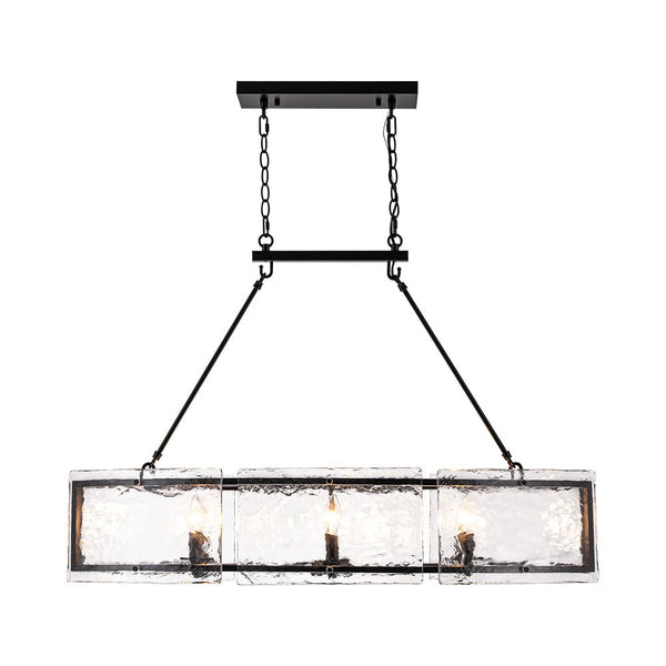 Thehouselights - 6 - Light Ice Glass Linear Island Chandelier - Chandelier - Black - 