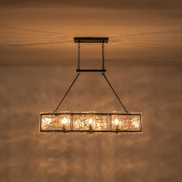 Thehouselights - 6 - Light Ice Glass Linear Island Chandelier - Chandelier - Black - 