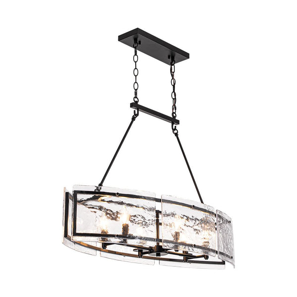 Thehouselights - 6 - Light Ice Glass Linear Island Chandelier - Chandelier - Black - 